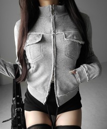 【 ２color 】ダブルジップアウトポケット裏毛スリムジャケット ／ Double-zip outer pocket sweat slim jacket