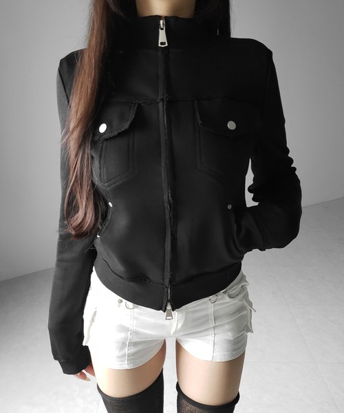 me+em select(ミームセレクト)の「【 2color 】ダブルジップアウトポケット裏毛スリムジャケット / Double-zip outer pocket sweat slim jacket(その他アウター・レディース・ブラック/グレー・FREE)」の21枚目の写真