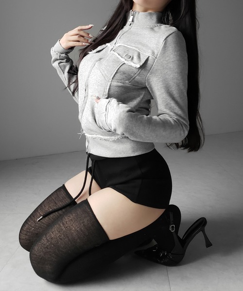me+em select(ミームセレクト)の「【 2color 】ダブルジップアウトポケット裏毛スリムジャケット / Double-zip outer pocket sweat slim jacket(その他アウター・レディース・ブラック/グレー・FREE)」の6枚目の写真