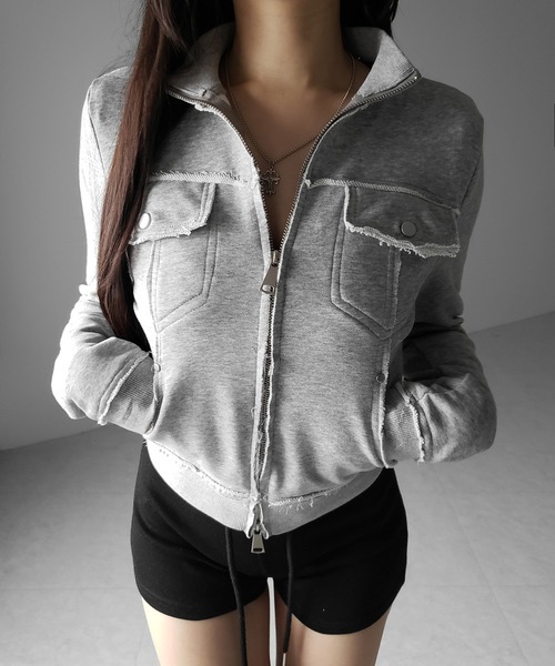 me+em select(ミームセレクト)の「【 2color 】ダブルジップアウトポケット裏毛スリムジャケット / Double-zip outer pocket sweat slim jacket(その他アウター・レディース・ブラック/グレー・FREE)」の11枚目の写真