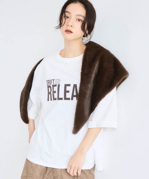 BARNYARDSTORM(バンヤードストーム)の「BARNYARDSTORM / 7分袖ゆるロゴT(Tシャツ/カットソー・レディース・ホワイト/ブラウン・FREE)」の2枚目の写真