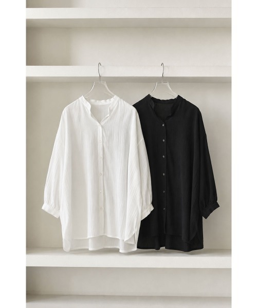 marjour(マージュール)の「COTTON CRINKLE BAND COLLAR SHIRT(シャツ/ブラウス・レディース・ブラック/オフホワイト・M)」の19枚目の写真