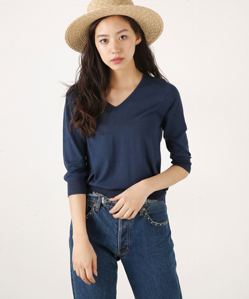 MOUSSY(マウジー)の「COZY KNIT TOPS(ニット/セーター・レディース・ネイビー/ピンク/ライトグレー/オフホワイト/ライトイエロー・FREE)」の1枚目の写真