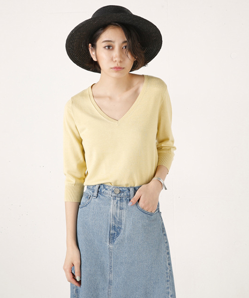MOUSSY(マウジー)の「COZY KNIT TOPS(ニット/セーター・レディース・ネイビー/ピンク/ライトグレー/オフホワイト/ライトイエロー・FREE)」の4枚目の写真