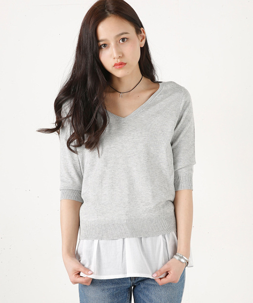 MOUSSY(マウジー)の「COZY KNIT TOPS(ニット/セーター・レディース・ネイビー/ピンク/ライトグレー/オフホワイト/ライトイエロー・FREE)」の3枚目の写真