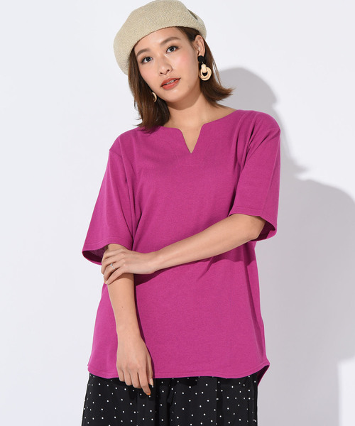 LIPSTAR(リップスター)の「スラッシュネックチュニックカットソー(Tシャツ/カットソー・レディース・オフホワイト/ブラック/ピンク/イエロー・M)」の10枚目の写真