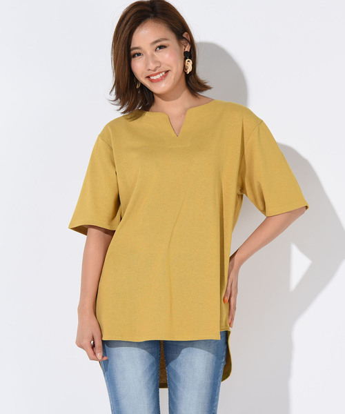 LIPSTAR(リップスター)の「スラッシュネックチュニックカットソー(Tシャツ/カットソー・レディース・オフホワイト/ブラック/ピンク/イエロー・M)」の15枚目の写真