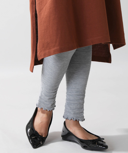 WEGO（ウィゴー）の「WEGO/レイヤードフリルリブレギンス(14分丈)（レギンス/スパッツ・レディース・ライトグレー/ブラック/キナリ・FREE）」の3枚目の写真