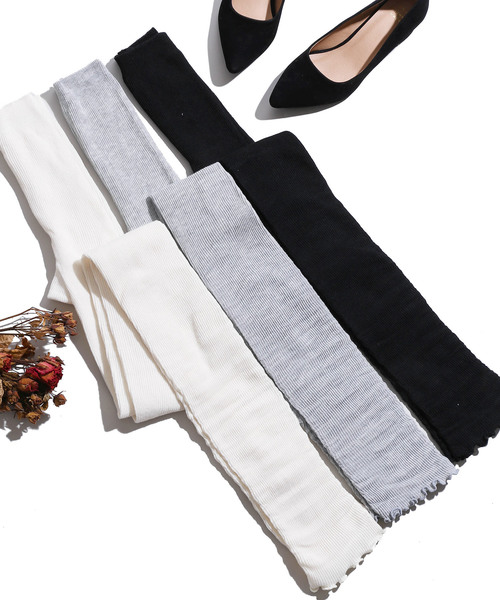 WEGO（ウィゴー）の「WEGO/レイヤードフリルリブレギンス(14分丈)（レギンス/スパッツ・レディース・ライトグレー/ブラック/キナリ・FREE）」の8枚目の写真