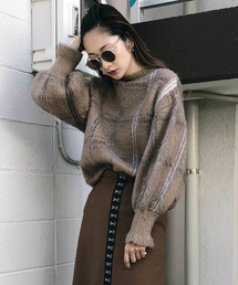 Ameri（アメリ）の「MOHAIR STRANGE CHECK KNIT（ニット/セーター