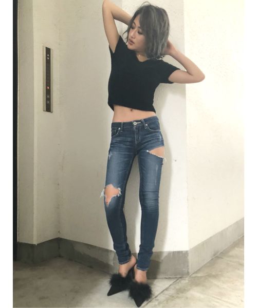 GYDA（ジェイダ）の「SIDE RIPPED スキニーデニムパンツ（デニムパンツ・レディース・ブラック/ブルー/ライトブルー・SMALL/MEDIUM/X-SMALL）」の14枚目の写真