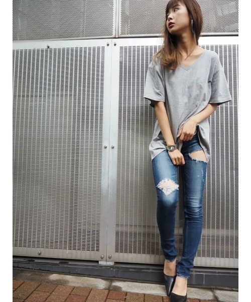 GYDA（ジェイダ）の「SIDE RIPPED スキニーデニムパンツ（デニムパンツ・レディース・ブラック/ブルー/ライトブルー・SMALL/MEDIUM/X-SMALL）」の15枚目の写真