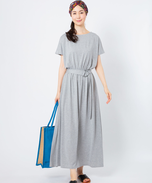 JETSET SOLO PLUS (ジェットセット ソロプラス)の「【WEB限定】ウエストベルトカットワンピース(ワンピース)」|杢グレー