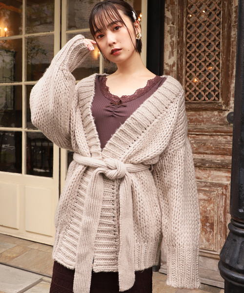 one after another NICE CLAUP（ワンアフターアナザーナイスクラップ）の「ざっくりロングニットカーディガン（カーディガン/ボレロ・レディース・アイボリー/グレー/ブラウン/ベージュ・FREE）」の4枚目の写真