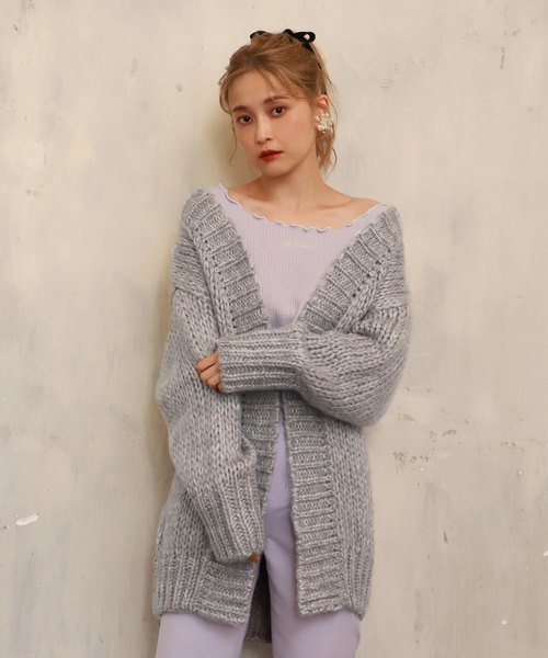one after another NICE CLAUP（ワンアフターアナザーナイスクラップ）の「ざっくりロングニットカーディガン（カーディガン/ボレロ・レディース・アイボリー/グレー/ブラウン/ベージュ・FREE）」の3枚目の写真