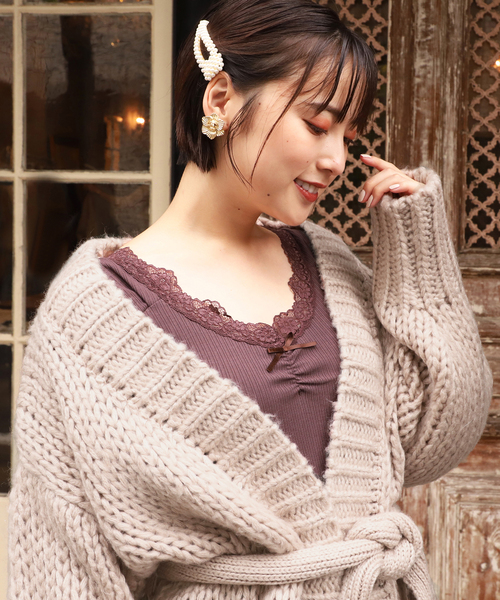 one after another NICE CLAUP（ワンアフターアナザーナイスクラップ）の「ざっくりロングニットカーディガン（カーディガン/ボレロ・レディース・アイボリー/グレー/ブラウン/ベージュ・FREE）」の20枚目の写真