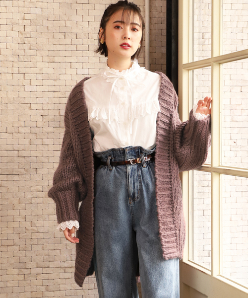 one after another NICE CLAUP（ワンアフターアナザーナイスクラップ）の「ざっくりロングニットカーディガン（カーディガン/ボレロ・レディース・アイボリー/グレー/ブラウン/ベージュ・FREE）」の14枚目の写真