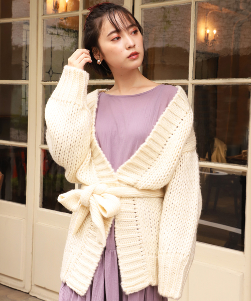 one after another NICE CLAUP（ワンアフターアナザーナイスクラップ）の「ざっくりロングニットカーディガン（カーディガン/ボレロ・レディース・アイボリー/グレー/ブラウン/ベージュ・FREE）」の10枚目の写真