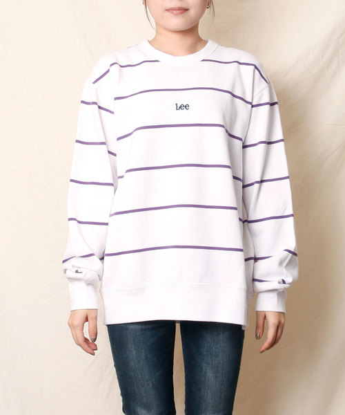 And A（アンドエー）の「Lee リー / BORDER SWEAT ロゴ刺繍ボーダースウェット / LT2752（スウェット・メンズ・ホワイト/グレー/グリーン・SMALL/MEDIUM/LARGE）」の2枚目の写真