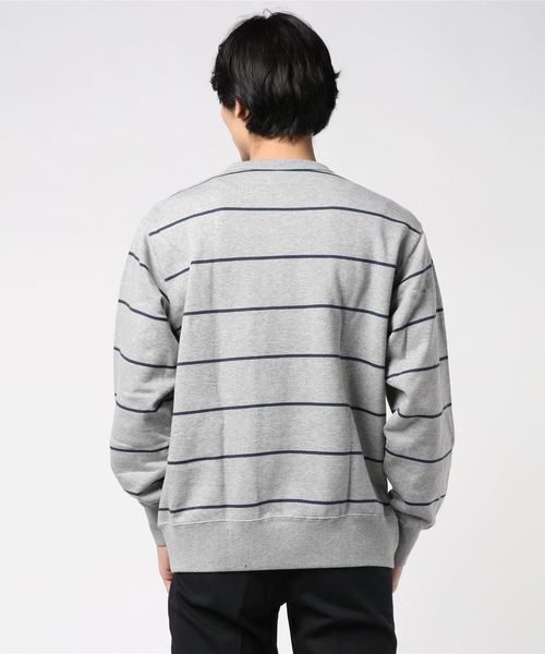 And A（アンドエー）の「Lee リー / BORDER SWEAT ロゴ刺繍ボーダースウェット / LT2752（スウェット・メンズ・ホワイト/グレー/グリーン・SMALL/MEDIUM/LARGE）」の9枚目の写真