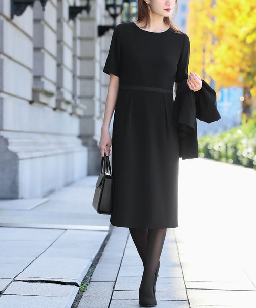 セール】【喪服 礼服】ノーカラージャケット ミディアム丈Aライン