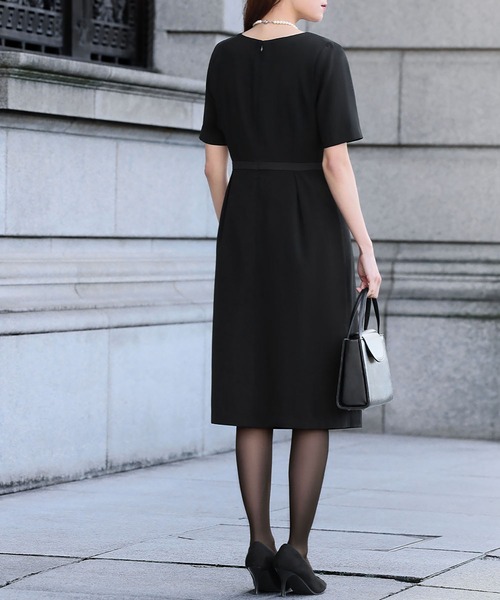 喪服 礼服】ノーカラージャケット ミディアム丈Aラインワンピース