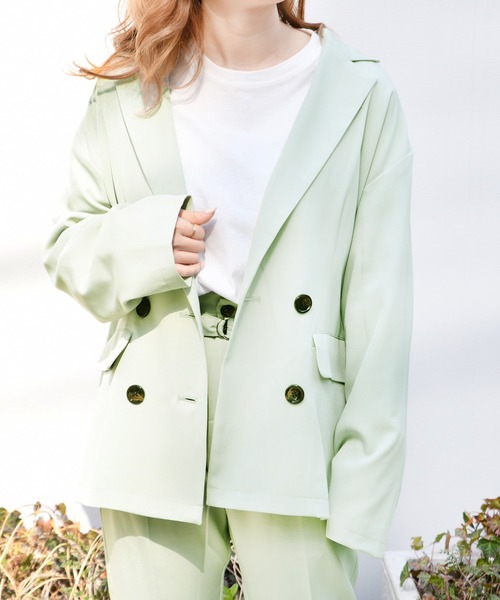 PairPair（ペアペア）の「ダブルボタンテーラードジャケット(セットアップ)（テーラードジャケット・レディース・ライトグリーン/アイボリー/モカ・FREE）」の19枚目の写真