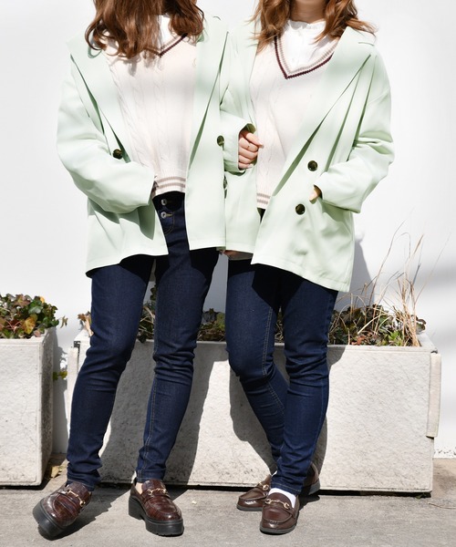 PairPair（ペアペア）の「ダブルボタンテーラードジャケット(セットアップ)（テーラードジャケット・レディース・ライトグリーン/アイボリー/モカ・FREE）」の9枚目の写真