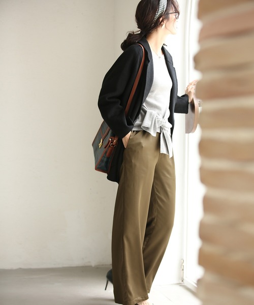 SAISON DE PAPILLON（セゾンドパピヨン）の「ダブルボタントラッドショートコート【ウール100％】【ミドル丈】（ピーコート・レディース・ブラック/キャメル・S/M）」の5枚目の写真