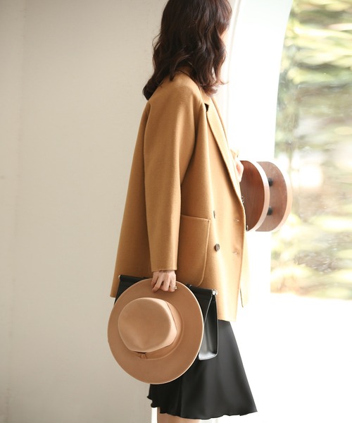 SAISON DE PAPILLON（セゾンドパピヨン）の「ダブルボタントラッドショートコート【ウール100％】【ミドル丈】（ピーコート・レディース・ブラック/キャメル・S/M）」の20枚目の写真