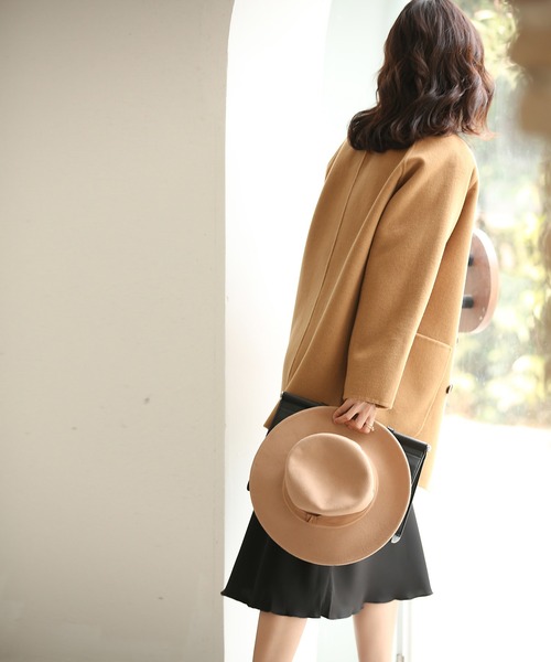 SAISON DE PAPILLON（セゾンドパピヨン）の「ダブルボタントラッドショートコート【ウール100％】【ミドル丈】（ピーコート・レディース・ブラック/キャメル・S/M）」の21枚目の写真