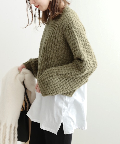 reca（レカ）の「クロップドニット（ニット/セーター・レディース・ベージュ/カーキ・FREE）」の3枚目の写真