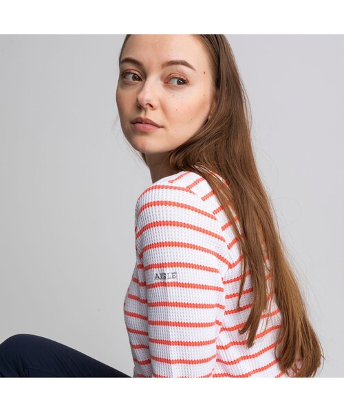 AIGLE（エーグル）の「DFTワッフルストライプTシャツ長袖（Tシャツ/カットソー・レディース・ネイビー/ピンク/ブルー・S/M/L）」の13枚目の写真