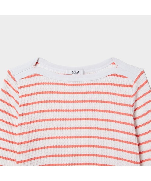 AIGLE（エーグル）の「DFTワッフルストライプTシャツ長袖（Tシャツ/カットソー・レディース・ネイビー/ピンク/ブルー・S/M/L）」の11枚目の写真