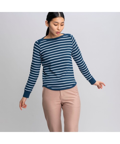 AIGLE（エーグル）の「DFTワッフルストライプTシャツ長袖（Tシャツ/カットソー・レディース・ネイビー/ピンク/ブルー・S/M/L）」の9枚目の写真