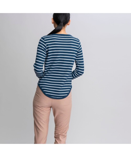 AIGLE（エーグル）の「DFTワッフルストライプTシャツ長袖（Tシャツ/カットソー・レディース・ネイビー/ピンク/ブルー・S/M/L）」の8枚目の写真