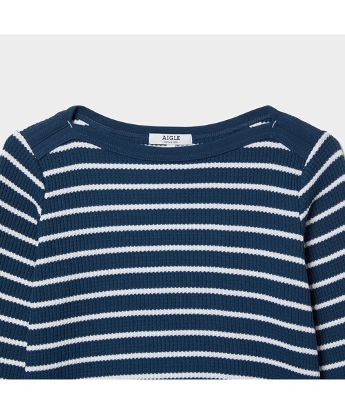 AIGLE（エーグル）の「DFTワッフルストライプTシャツ長袖（Tシャツ/カットソー・レディース・ネイビー/ピンク/ブルー・S/M/L）」の5枚目の写真