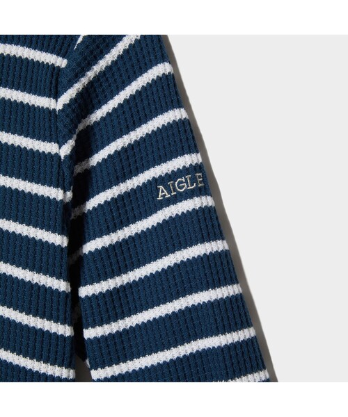 AIGLE（エーグル）の「DFTワッフルストライプTシャツ長袖（Tシャツ/カットソー・レディース・ネイビー/ピンク/ブルー・S/M/L）」の4枚目の写真