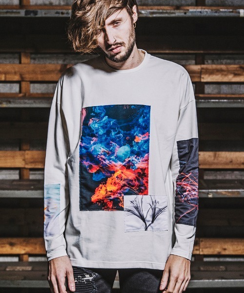 NO ID.(ノーアイディ)の「mlt3328- クリップアートプリントBIG-T Tシャツ(Tシャツ/カットソー・メンズ・ホワイト/グレー/ブラック・ONE SIZE)」の4枚目の写真