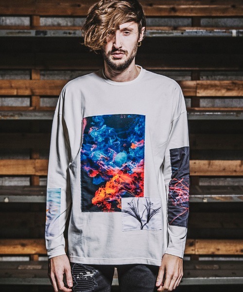 NO ID.(ノーアイディ)の「mlt3328- クリップアートプリントBIG-T Tシャツ(Tシャツ/カットソー・メンズ・ホワイト/グレー/ブラック・ONE SIZE)」の5枚目の写真