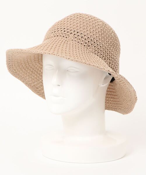 SPINNS（スピンズ）の「ペーパー素材 ツバ広レース編みチューリップ ハット（ハット・レディース・ベージュ/アイボリー・ONESIZE）」の2枚目の写真