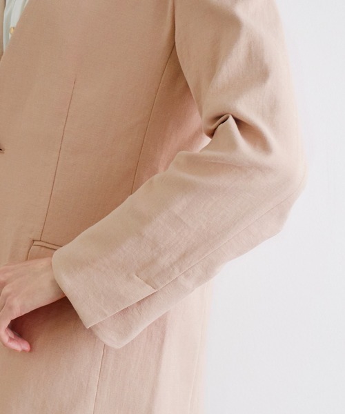 ROPE' PICNIC（ロペピクニック）の「【セットアップ対応】麻混ノーラペルジャケット（ノーカラージャケット・レディース・ベージュ/カーキ/ピンク・38）」の7枚目の写真