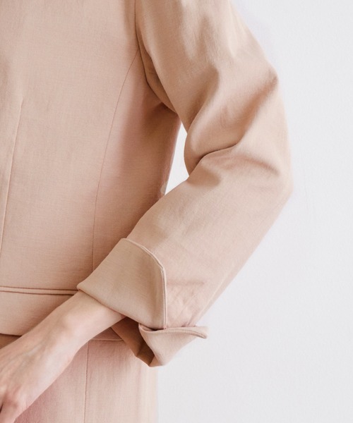 ROPE' PICNIC（ロペピクニック）の「【セットアップ対応】麻混ノーラペルジャケット（ノーカラージャケット・レディース・ベージュ/カーキ/ピンク・38）」の8枚目の写真