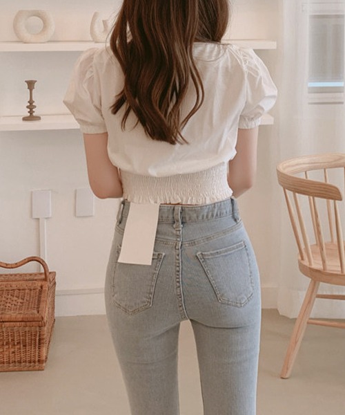 Amulet(アミュレット)の「スクエアネック半袖ブラウス(シャツ/ブラウス・レディース・ホワイト/ブラック・FREE)」の12枚目の写真