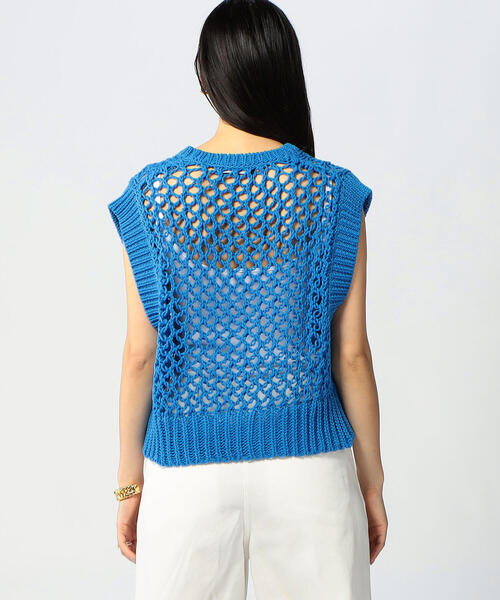 EDITION（エディション）の「MERCERIZE CO LILIY YARN ローゲージメッシュベスト（ニット/セーター・レディース・ブラック/ブルー・FREE）」の7枚目の写真