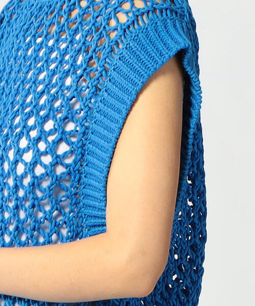 EDITION（エディション）の「MERCERIZE CO LILIY YARN ローゲージメッシュベスト（ニット/セーター・レディース・ブラック/ブルー・FREE）」の15枚目の写真