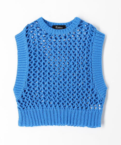 EDITION（エディション）の「MERCERIZE CO LILIY YARN ローゲージメッシュベスト（ニット/セーター・レディース・ブラック/ブルー・FREE）」の8枚目の写真