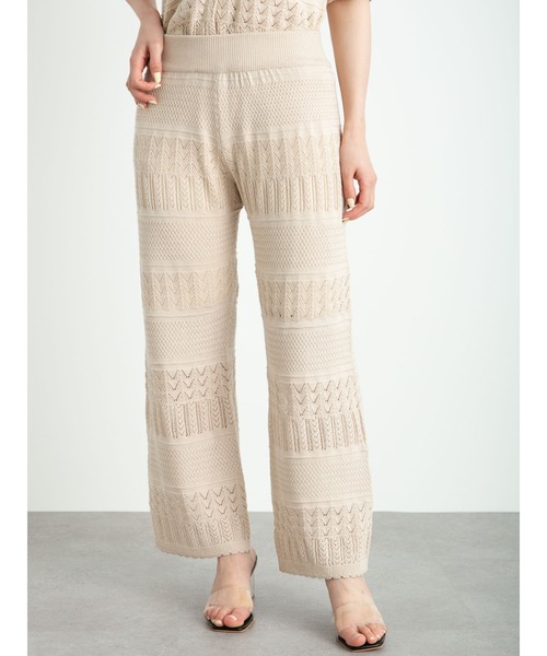 SLURR（スラ―）の「【大きいサイズ】透かし編みニットパンツ（その他パンツ・レディース・パープル/アイボリー/モカ・LARGE）」の6枚目の写真