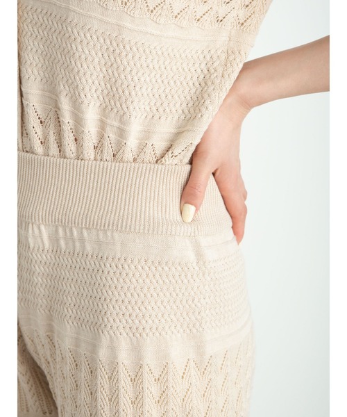 SLURR（スラ―）の「【大きいサイズ】透かし編みニットパンツ（その他パンツ・レディース・パープル/アイボリー/モカ・LARGE）」の4枚目の写真