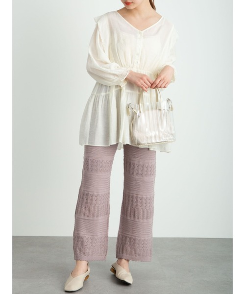 SLURR（スラ―）の「【大きいサイズ】透かし編みニットパンツ（その他パンツ・レディース・パープル/アイボリー/モカ・LARGE）」の9枚目の写真